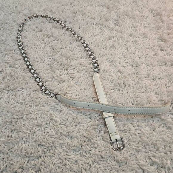 Ann Taylor Accessories - Ann Taylor White Leather and Chain Ribbon Belt M